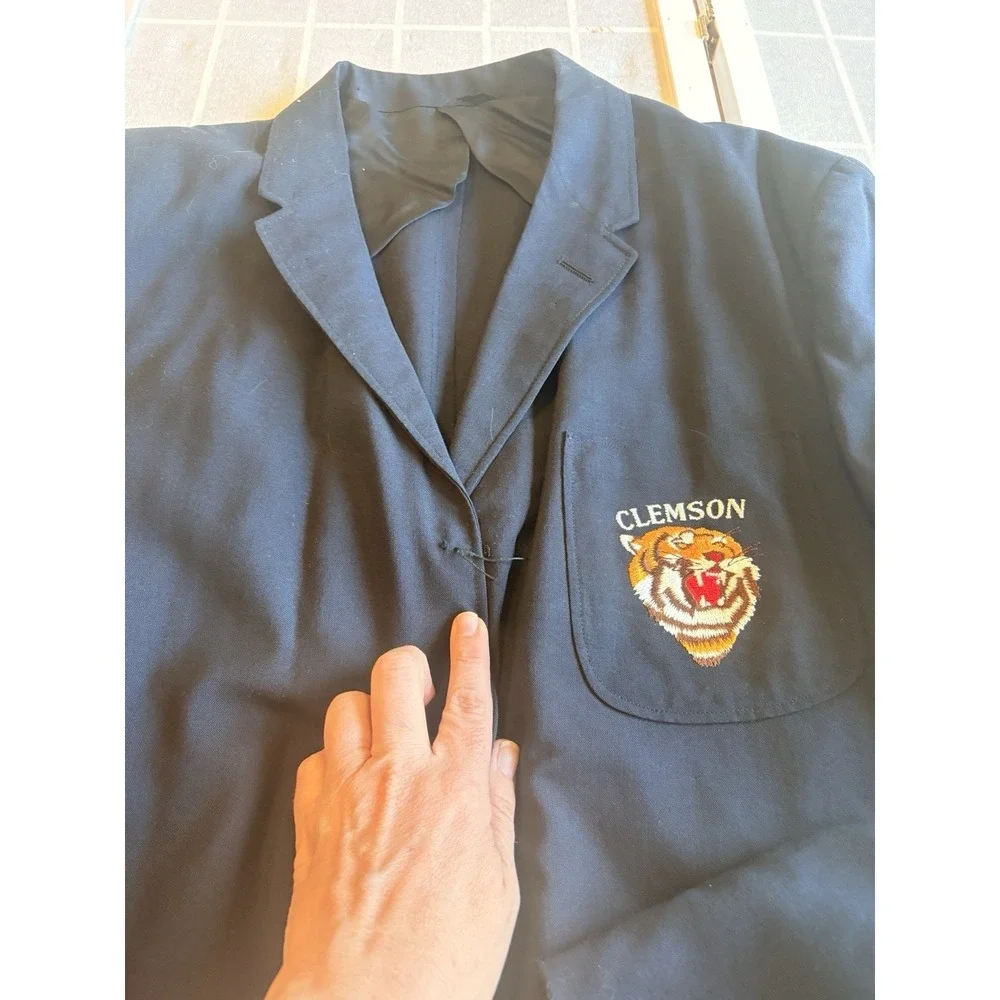 VTG RARE Navy 60s Clemson Tigers Blazer  Robert Rollins Men 40 L Reg Union Made⁠